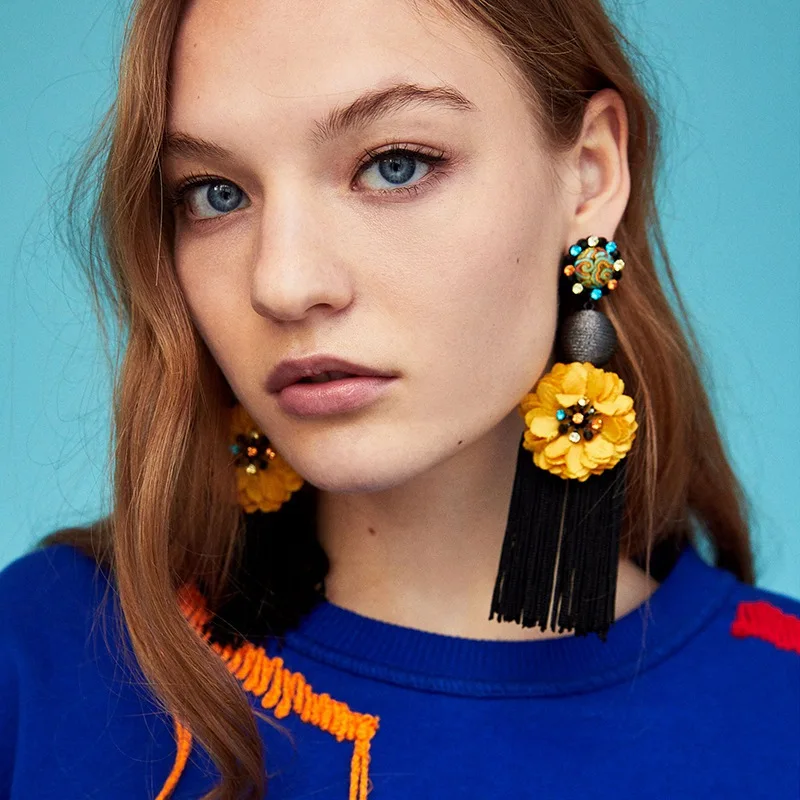 

Elegant Women Earring Oorbellen Flower Crystal Rhinestone Long Tassel Dangle Statement Earrings Girls Eardrop Jewelry SPE423