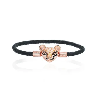 

100% 925 Sterling Silver Lady bracelet Birthday Gift Silver Black leopard head bracelet Sterling Silver Animal Jewelry DIY Gift