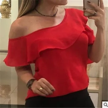 

Women One Shoulder T-Shirt Short Sleeve Solid T Shirt Tops Women Chiffon Summer Casual Off Shoulder Tee Tops