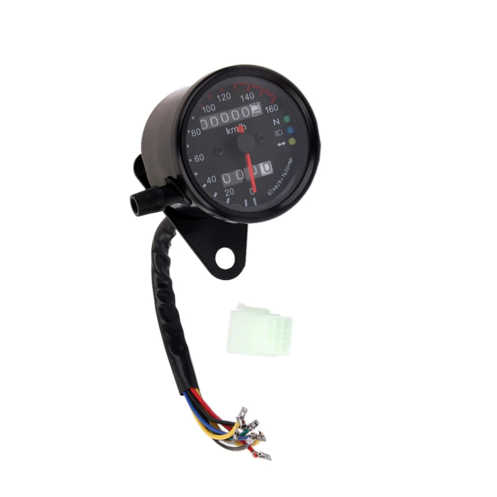 

Universal Motorcycle Motorbike KMH Speedometer - 12 V Dual Odometer Gauge with LED Backlight Indicator Signal Light - Black