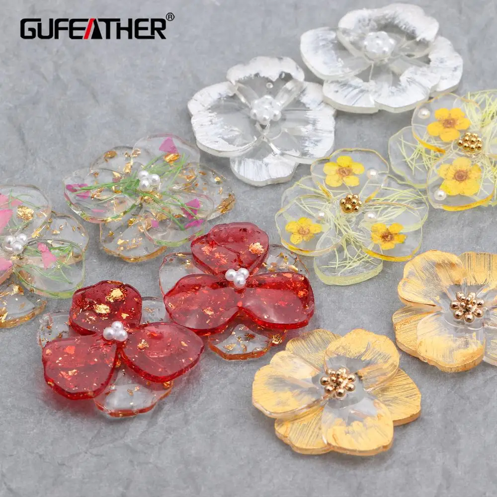 Кулон из смолы GUFEATHER M598 серьги ручной работы с сушеным цветком 4