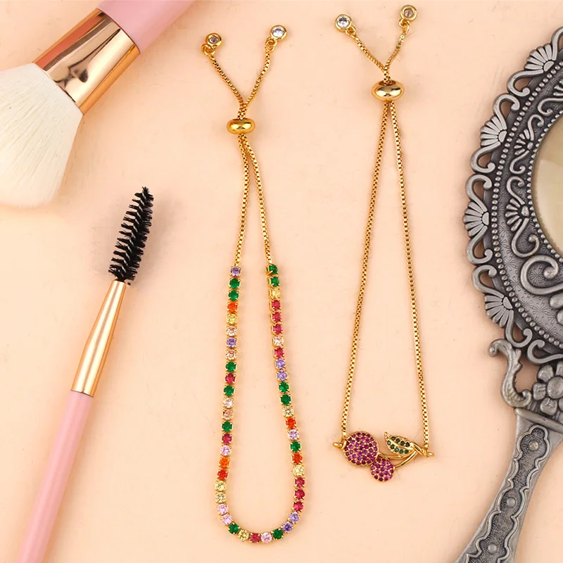 Радужные цвета CZ Циркон золотой браслет Вишневое сердце браслеты ювелирные