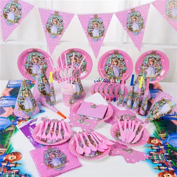 

1set Sofia Princess Theme Kids Birthday Party Decorations Supplies Disposable Paper Plate Napkins Cup Flag Baby Shower Favor