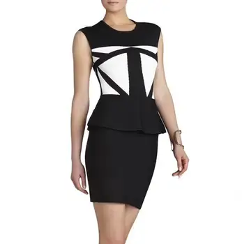 

New Arrival Sexy O Neck Pacthwork Black White Women Summer Bandage Dress 2020 Designer Bodycon Evening Party Dress Vestido