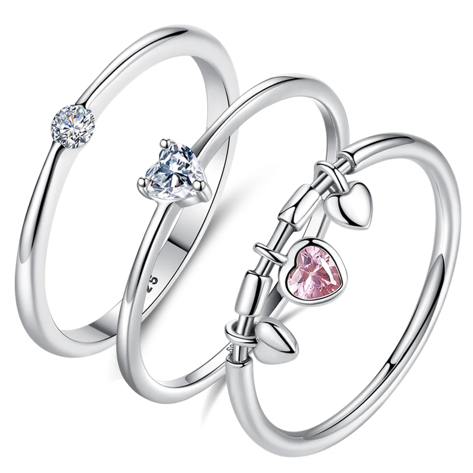 

ELESHE 100% 925 Sterling Silver Ring Forever Round Heart Crystal CZ Finger Rings for Women Engagement Wedding Statement Jewelry