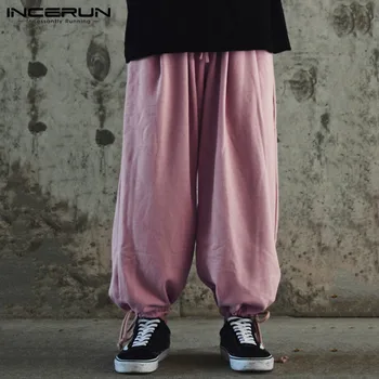 

INCERUN 2020 Fashion Men Harem Pants Joggers Solid Drawstring Baggy Vintage Trousers Men High Street Casual Pantalones Hombre