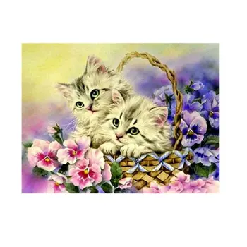 

Flower Basket Cat Painting Handmade Diamond Painting Cross Stitch Indoor Home Wall Decor Embroidery Decoration