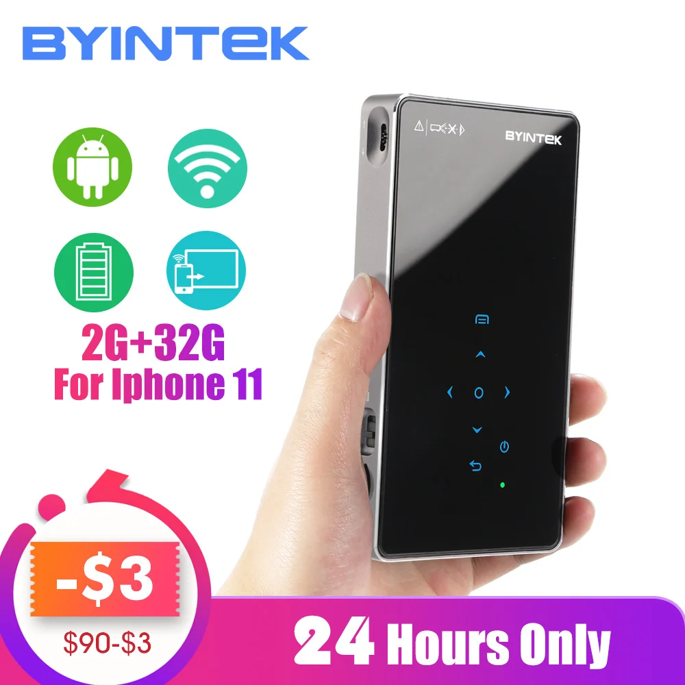 Online BYINTEK OVNI P9 (P8I) Android 7,1 OS Pico bolsillo HD Micro PORTÁTIL WIFI Bluetooth Mini LED, proyector DLP con batería