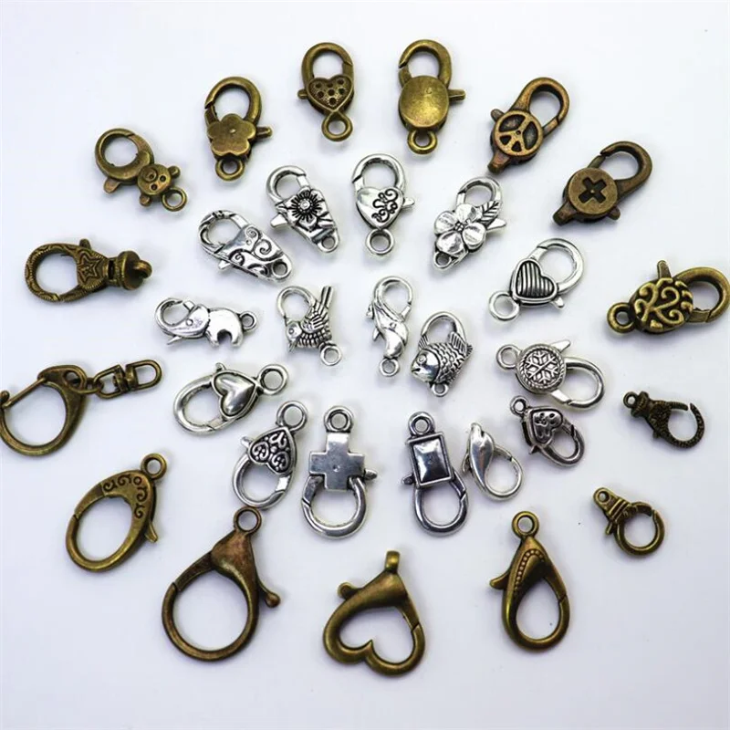 10pcs 23 style Retro Antique Silver Bronze Lobster Clasp For Key Ring Necklace Chain Hook DIY Jewelry Making | Украшения и