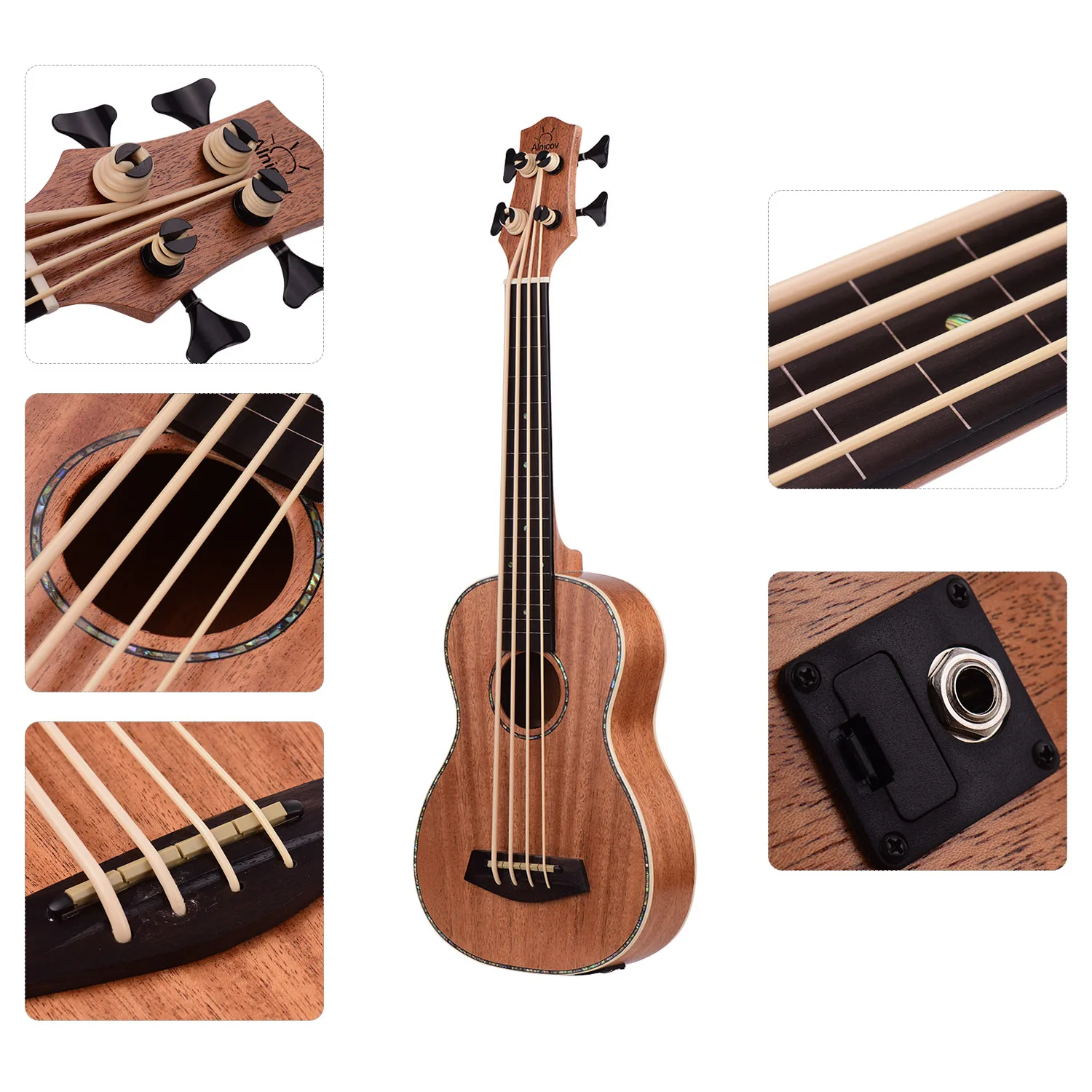 30 дюймов электрический бас укулеле Ukelele Uke Sapele фанерный корпус Padauk гриф резиновые шнурки Встроенный тюнер EQ 3 м аудио кабель