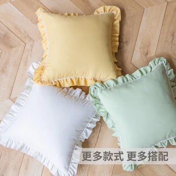 

white/green/yellow ruffled frill cushion cover sofa lotus flounces throw pillowcase cotton linen lumbar pillow cover
