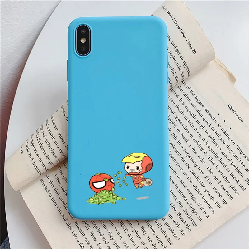 Костюм Человека-паука, костюм Железного человека, чехол с принтом Marvel для iPhone 11 XR X Xs Max 8 7 6 Plus 6S плюс силиконовый чехол для телефона с glshst - Цвет: Color4 Blue