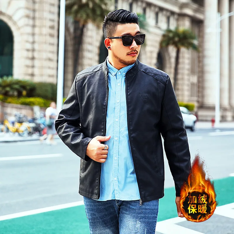 

Locomotive Leather Coat Men's Autumn And Winter Korean-style Trend Large Size plus Velvet Plus-sized Fat Leather Jacket Coat