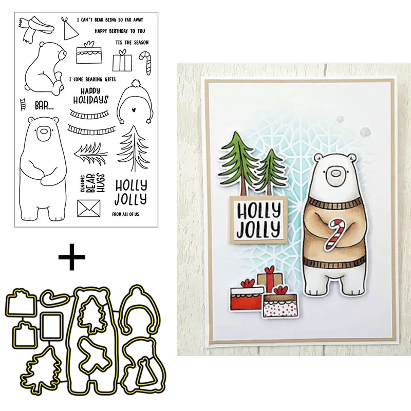 Christmas Bear winter Clear Stamps Coordinating dies for DIY Scrapbooking Craft Cards Transparent Stempels New Silicone Seal