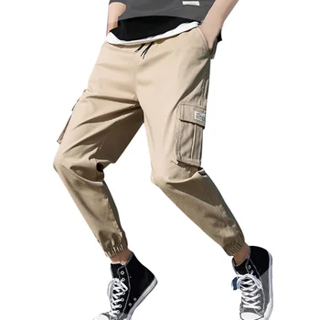 

Japanese Style Solid Color Men's Ankle-length Pants Casual Loose Pockets Decoration Cargo Pants Streetwear