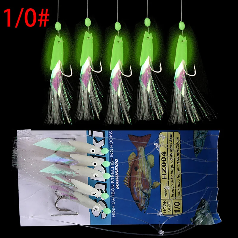 5Pcs/Set High Carbon Steel Mackerel Feathers Bass Cod Lure Luminous