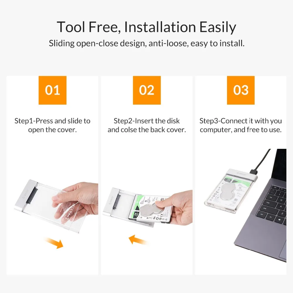 ORICO 2,5 дюймов Прозрачный жесткий чехол добавить металлические SATA USB 3,0 жесткий диск чехол инструмент 6 Гбит/с Поддержка 4 ТБ UASP чехол Hd коробка