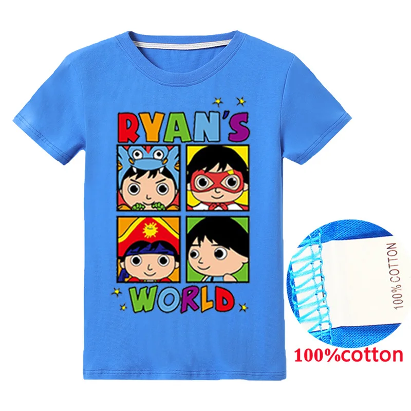 Футболка с надписью «Ryan toys review» топы для мальчиков и девочек, летняя хлопковая дышащая футболка одежда футболка с принтом «minecraft» для больших детей, «История игрушек», одежда - Цвет: ZT1268-blue