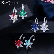 BeaQueen милые Разноцветные серьги-гвоздики с цветком и кубическим цирконием, модные вечерние женские ювелирные изделия E050