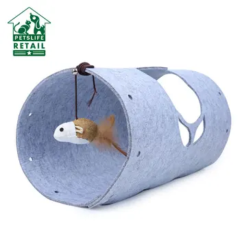 

Felt Pet Cat Dog Toy Funny Collapsible Kitten Tunnel Cat Puppy Play Tunnel Tubes DIY Felt Pet Playground Tube With Mouse Hanging