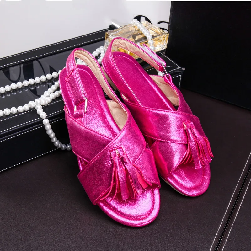 

Brand Designer Women Strappy Sandals Flat Casual 2020 Summer Sandles Open Toe Ankle Strap Flats Fringe Ladies Shoes Gold Silver