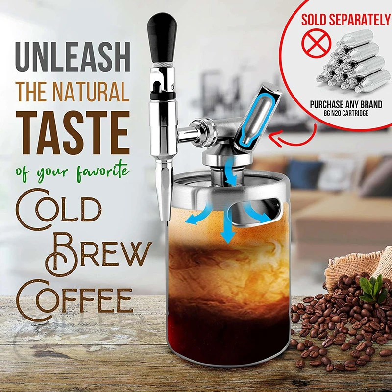 2L Nitro Cold Brew Home Coffee Maker 64OZ Pressurized Stainless Steel Coffee Keg 
