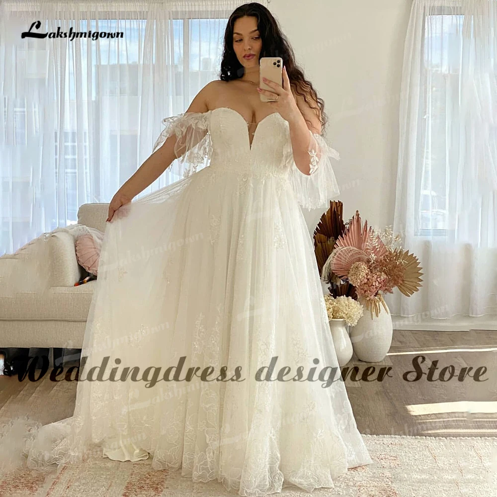 Plus Size Beach Wedding Dresses Sweetheart Tulle Boho Bridal Gowns Off-the-shoulder Appliques Princess Bridal Dress robe femme grace kelly wedding dress