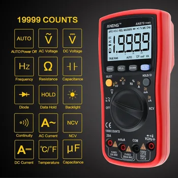 

ANENG AN870 Digital Multimeter 19999 Counts True RMS AC/DC Volt Amp Ohm Capacitance Frequency Temperature NCV Tester