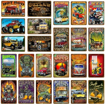 

American Classic Bus Car Jeep Metal Tin Signs Hot Rod Garage Decor Vintage Wall Art Painting Plaque For Pub Bar Home Decoration