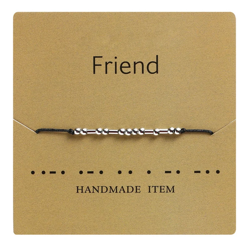 Handmade Morse Code Beads Adjustable Black String Bracelet With I Love You Lettering Cardboard Creative Charm Jewelry For Lover
