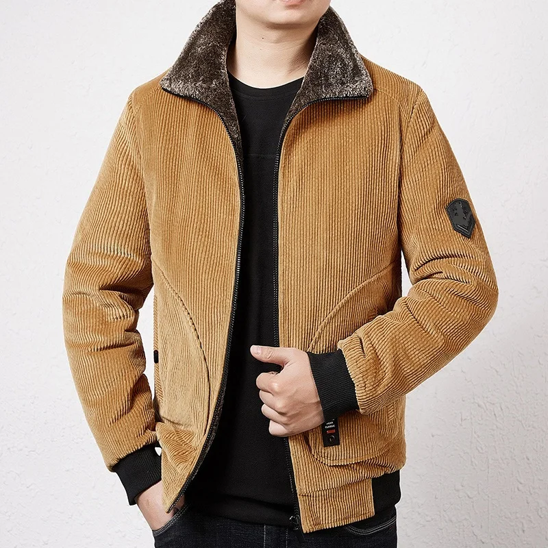 Модная мужская куртка, пальто с длинными рукавами, вельветовое пальто, зимнее утепленное пальто для мужчин среднего возраста, хлопковая стеганая куртка, ватные Топы