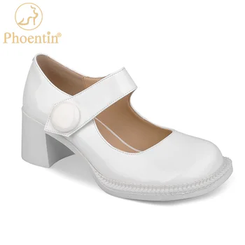 

Phoentin 2020 new white womens mary jane shoes patent leather big-head shoes cross strap chunky heels lolita pumps female FT958