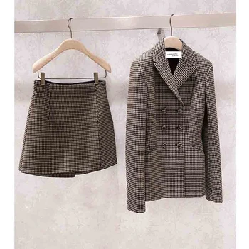 

Cosmicchic 2020 Autumn Winter Blazer 2 Piece Set Houndstooth Blazer Skirtshorts Vintage Woolen Jacket High Waist Mini Skirtpants