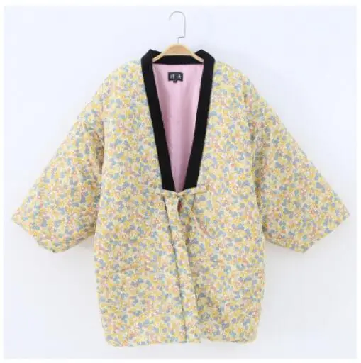 Зимнее женское кимоно Haori, толстая теплая хлопковая стеганая куртка, осенняя Повседневная Домашняя одежда, женское однотонное Свободное пальто H9025 - Цвет: 11