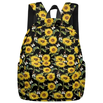 

New Boys Girls School Bookbag Sunflower Flower Bee Butterfly Casual Travel Simple Backpack Men and Women Backpack