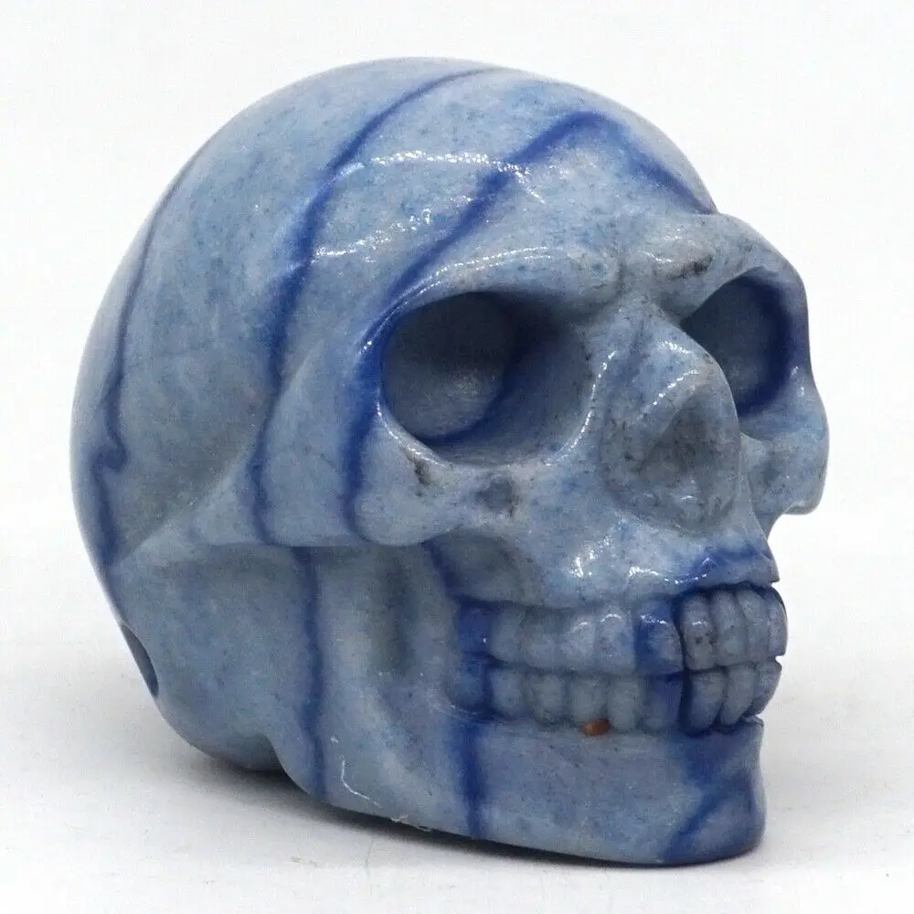

1.9" Skull Figurine Natural Gemstone Blue Quartz Crystal Carved Statue Home Decor