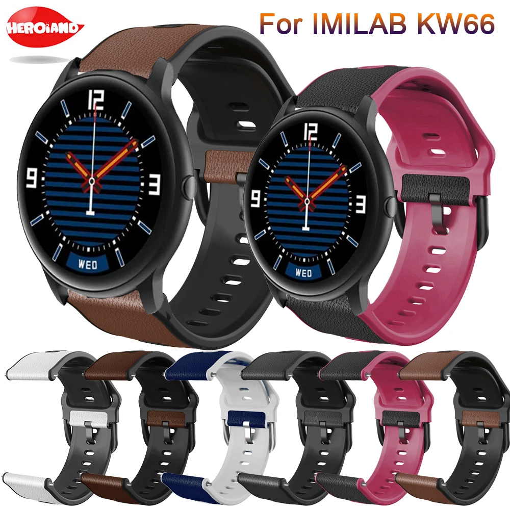 

22mm Leather Strap Watchband Wristband For IMILAB KW66 / YAMAY SW022 WristStrap Quick Releas Bracelet For Ticwatch Pro 3 Band