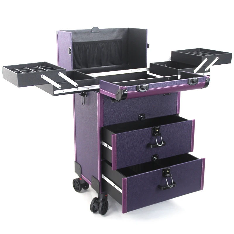 Pull Bar Suitcase Large multi-layer professional trolley cosmetic luggage with mirror for makeup artist nail tattoo tool
