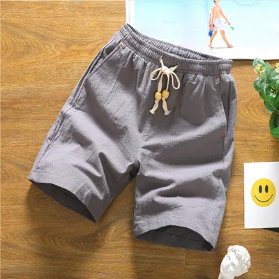 Linen gray Льняные повседневные шорты для мужчин, пляжные быстросохнущие Короткие штаны для мужчин размера плюс 5XL, свободные эластичные модные пляжные шорты, 2 шт., мужские бермуды - Цвет: Linen gray