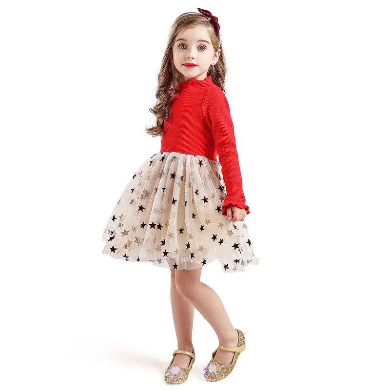 Winter Long Sleeves Kids Dresses For Girs Casual Wear Flower Girls Dress Princess Dress Daily Party Clothes Children's Clothing