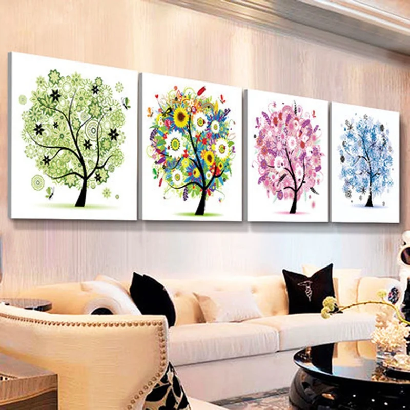 

4Pcs 5D Diamond Painting Special Shaped Diamond Painting Embroidery Four Seasons Tree Drill Diy Paintings