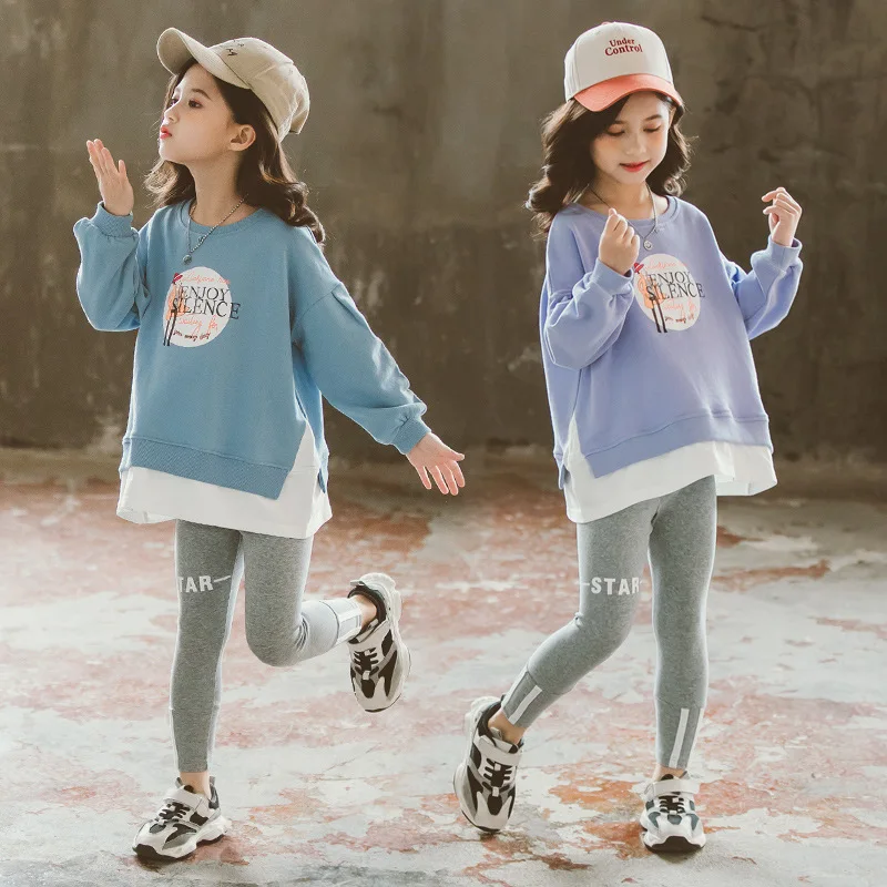 

2020 Children's Clothing Spring and Autumn New Girl's Cartoon Letter round Leggings Set Girl's Two-Piece Set