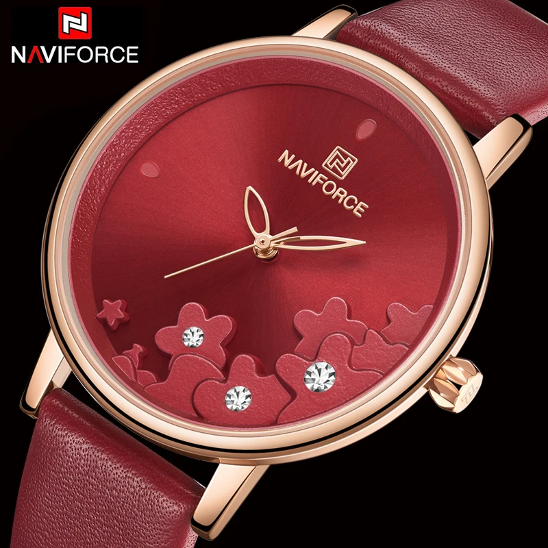 NAVIFORCE 2020 новые женские часы модные стильные красные кожаные повседневные