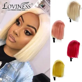 

LOVINESS U Part Short Bob Fashion Cheap Wig Human Hair Closure Blonde Black Color Ombre Remy Straight Pre Plucked Hair For Women