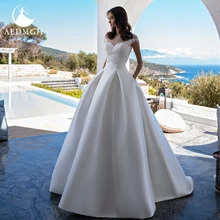 

Aedmgh A-Line Matte Satin Wedding Dresses 2022 Strapless Robe De Mariee Elegant Boho Appliques Plus Size 2 In 1 Vestido De Novia