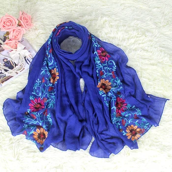 

Wrap Hijab one size elegant Embroider Flower summer Viscose Shawl Scarf Muffler Headband Foulard Женский шарф