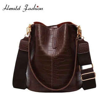 

Herald Fashion Alligator Shoulder Bag For Women Large capacity Hand Bag Designer Ladies Vintage Bags PU Leather Bucket Handbag