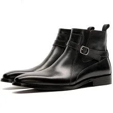 Handmade 2019 Hot Working Mens Dress Boots Luxury Brand Fashion Chelsea Ankle Genuine Leather Buckle Ankle Boots Shoes