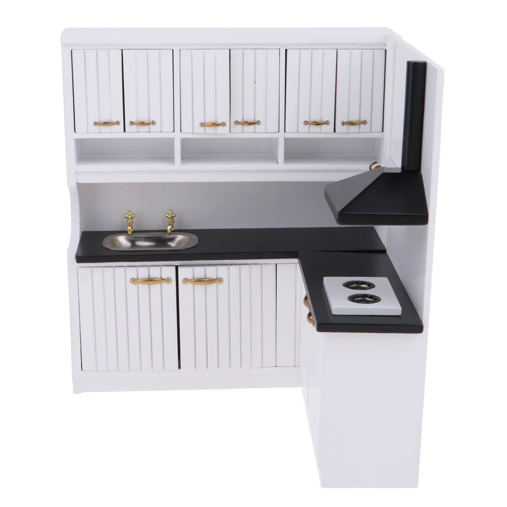 Dollhouse Kitchen Dining Room Furniture Decor - 1/12 Scale Miniature Kitchen Cabinet Cupboard Model Set