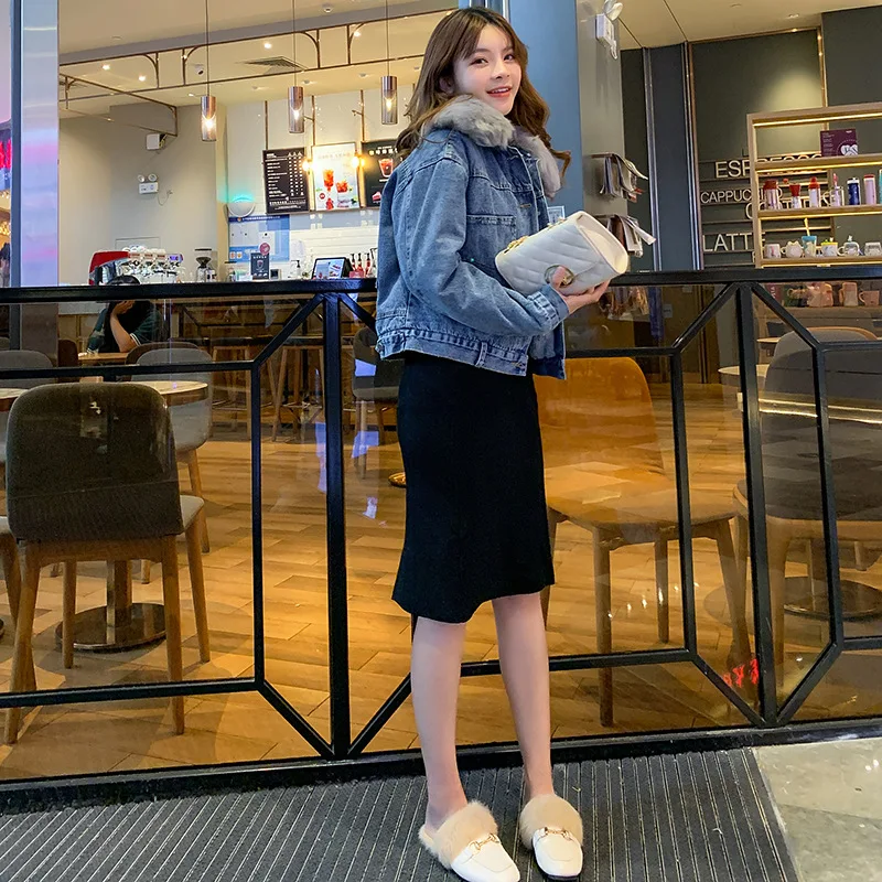 

Winter New Style Short Thick Faux Fox Large Fur Collar Cotton Coat Lamb Plush Cowboy Cotton Overcoat Women's